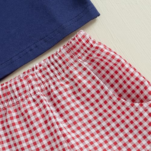 Image of 4th Of July Toddler Boy Outfit Popsicle American Flag T-Shirt and Gingham Plaid Shorts Set Independence Day Clothes