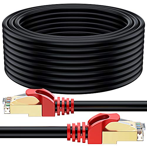 MutecPower 50m CAT 7 Außen Verwendung wasserdicht Direct Burial RJ45 Ethernet Netzwerkkabel - SSTP - 600 MHz - Schwarz 50 Meter mit kabelbinder und Klemmen