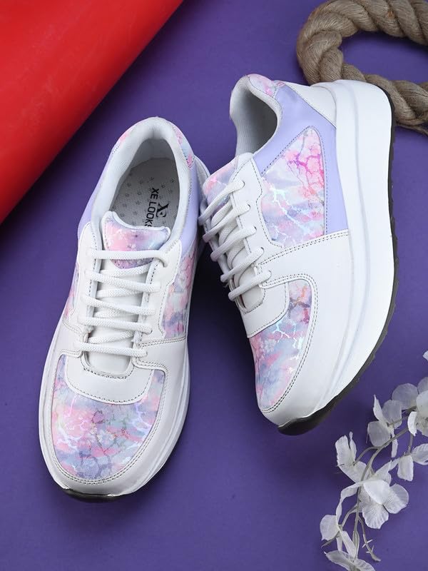Image of XE Looks Women's Stylish, Attractive & Fancy Lace up Sneakers Shoes All Day Casual Wear for Women & Girls
