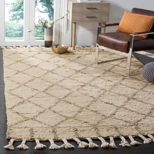 Safavieh Tapis Boho pour Salon, Salle à Manger, Chambre à Coucher - Casablanca Collection, Tapis à Poil Court, Ivoire et Gris Clair, 122 X 183 cm