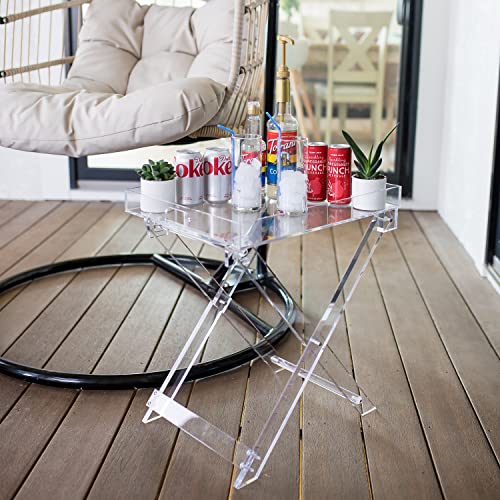 Clear Acrylic Side Table | Modern Transparent Folding Table - Small Foldable Desk - Space Saving Nightstand For Living Room, Bedroom, And Kitchen With Storage Bag (19 X 15 X 22 Inches) #TOP18