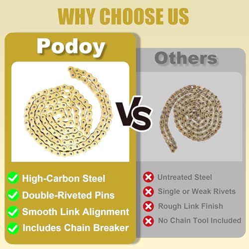 Image of Podoy 428 Motorcycle Chain 132 Links Gold with Chain Breaker, Heavy Duty Drive Chain Replacement for 110cc 125cc 150cc Pit Dirt Bike ATV Go Kart