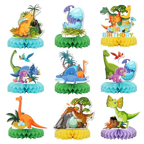 KSKSPE Dinosaur Honeycomb Centerpieces (9-Pack)