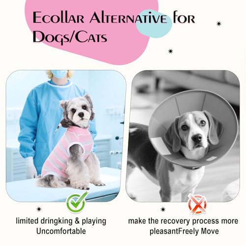 Image of Dog Surgery Recovery Suits, Sleeveless Dog Recovery Suit Male, E-Collar & Cone Alternative Bodysuits After Surgery, Striped Dog Onesie Pajamas, Pet Surgical Vest for Wound Care