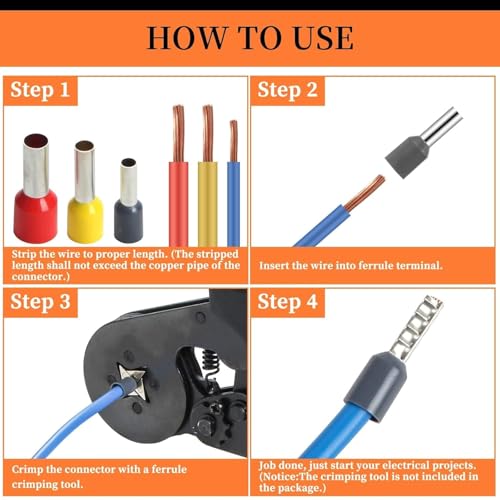Image of 1800PCS Wire Ferrules Kit Multi-functional Assorted Insulated Electrical Wire Connectors Wire Crimp Terminals Assortment Set Wire Connector Crimp Terminal (1800pcs, Multicolor)