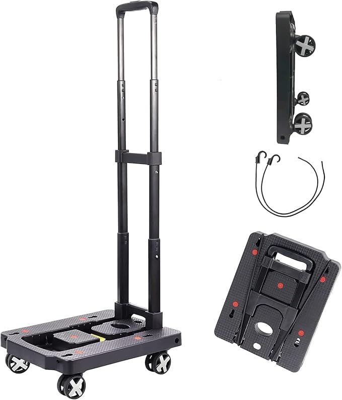 XINGHE Carro plegable de aluminio, capacidad de carga de 50 kg, correas tensoras integradas, con mango retráctil, ruedas grandes de marcha suave con banda de rodadura suave