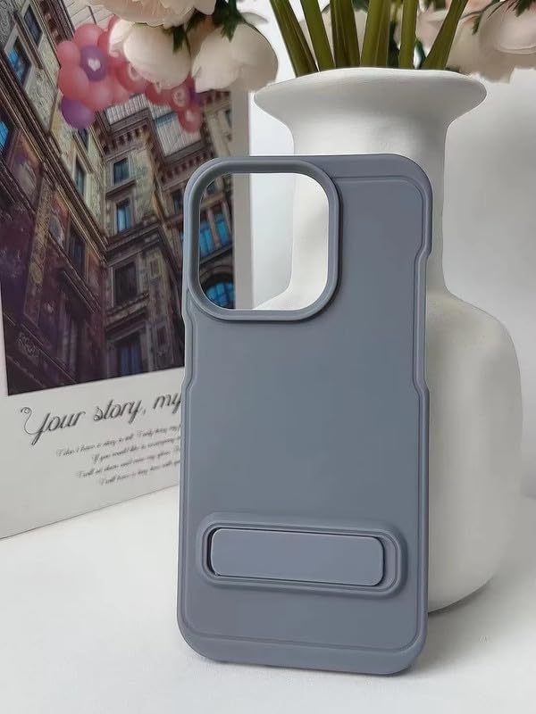 Image of COVERLY for iPhone 12 Pro Simple Frosted Stand TPU Stylish Phone case, Full Protection Holder Candy Color Gel Kickstand Korea PC Anti-Fall Soft Rubber Mobile Back Cover for Apple iPhone 12 Pro -Grey
