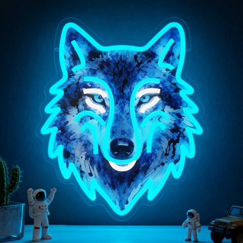 Image of Wolf Neon Sign, UV Printed Dimmable LED Wolf Light, Wolf Neon Wall Decor for Bedroom, Animal Wall Decor, Cool Gifts for Boys and Men, Living Room Man Cave Home Decoration, USB Powered
