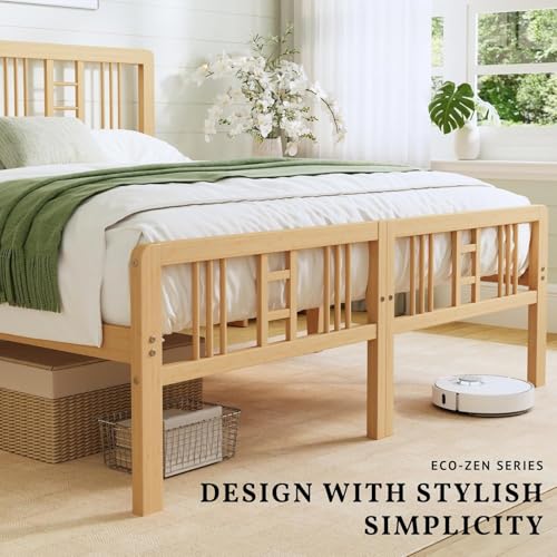 Image of ZIYOO 14 Inch Queen Bamboo Bed Frame with Headboard, Modern Minimalist | Solid Bamboo,Solid Wood, Platform Bed Frame with Headboard & Footboard, No Squeaks, Fits Bedrooms, Guest Rooms, Hotels