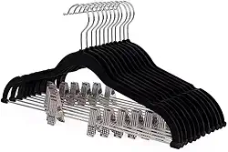 Cabides de Veludo com Presilhas, Conjunto com 10 Peças, Resistentes para Roupas (Preto)