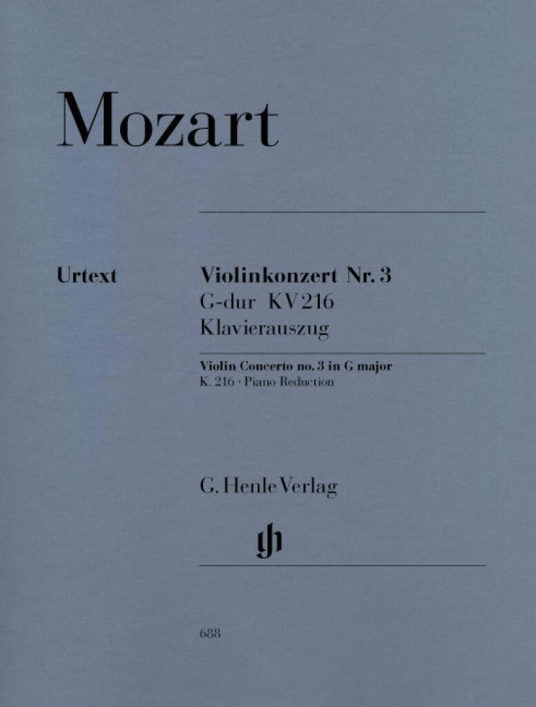 Violin Concerto no. 3 G major KV 216 - violin and orchestra - piano reduction with solo part - (HN 688): Instrumentation: Violin and Piano, Violin Concertos