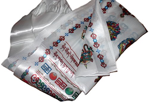 Tibetan White Prayer Scarf Katas with 8 Symbol (8 Auspicious Signs)3