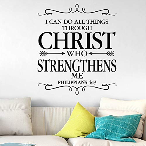 Vinyl Wall Decal Wall Stickers Art Decor Peel and Stick Mural Removable Decals Philippians 4:13 I Can Do All Thing Christ Bible Verse Religious Wall Decal