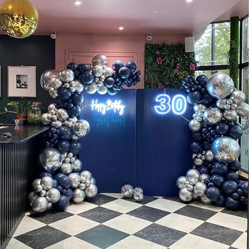 Image of Blue and Silver Balloons Arch Garland Kit, 134pcs Navy Blue and Silver Balloons with Different Size for Birthday Party Baby Shower Graduation Class of 2026 Prom Decorations