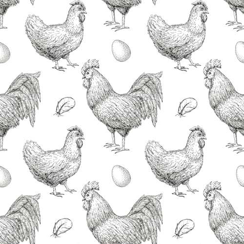 HelloWall Chicken Wallpaper Black and White Peel and Stick Wallpaper Waterproof Kitchen Modern Farmhouse Wall Paper Self Adhesive Vinyl Cottagecore Vintage Contact Paper Adhesive Coop Rooster 17.5x80