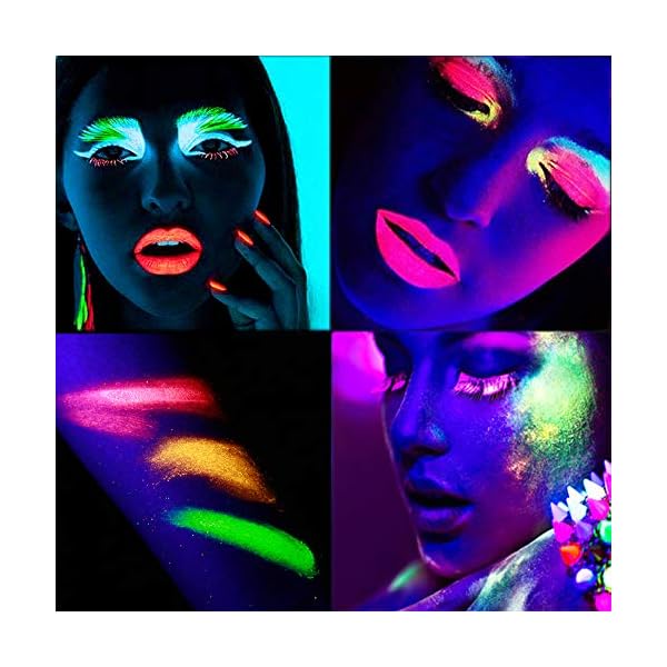 Glow-in-the-dark-paint-Kalolary-Neon-Eyeshadow-Glow-Palette-UV-Glow-Blacklight-Matte-and-Glitter-24-Colors-Highly-Pigmented-Eyeshadow-Kit-with-4-Brushes-for-Halloween-Face-Body-Makeup Kalolary Neon Eyeshadow Glow Palette UV Glow Blacklight Matte and Glitter, 24 Colors Highly Pigmented Eyeshadow Kit with 4 Brushes for Face Body Makeup
