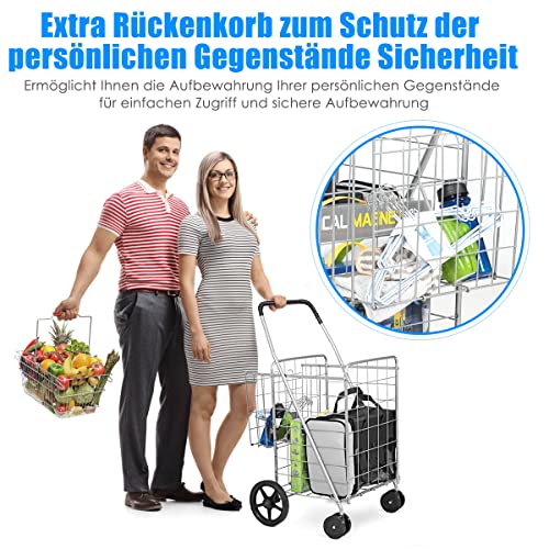 GOPLUS Klappbarer Einkaufswagen, Großer Mehrzweckwagen mit Universalrädern & 2 Körben, Tragbar & platzsparend, Leichter… – Bild 4