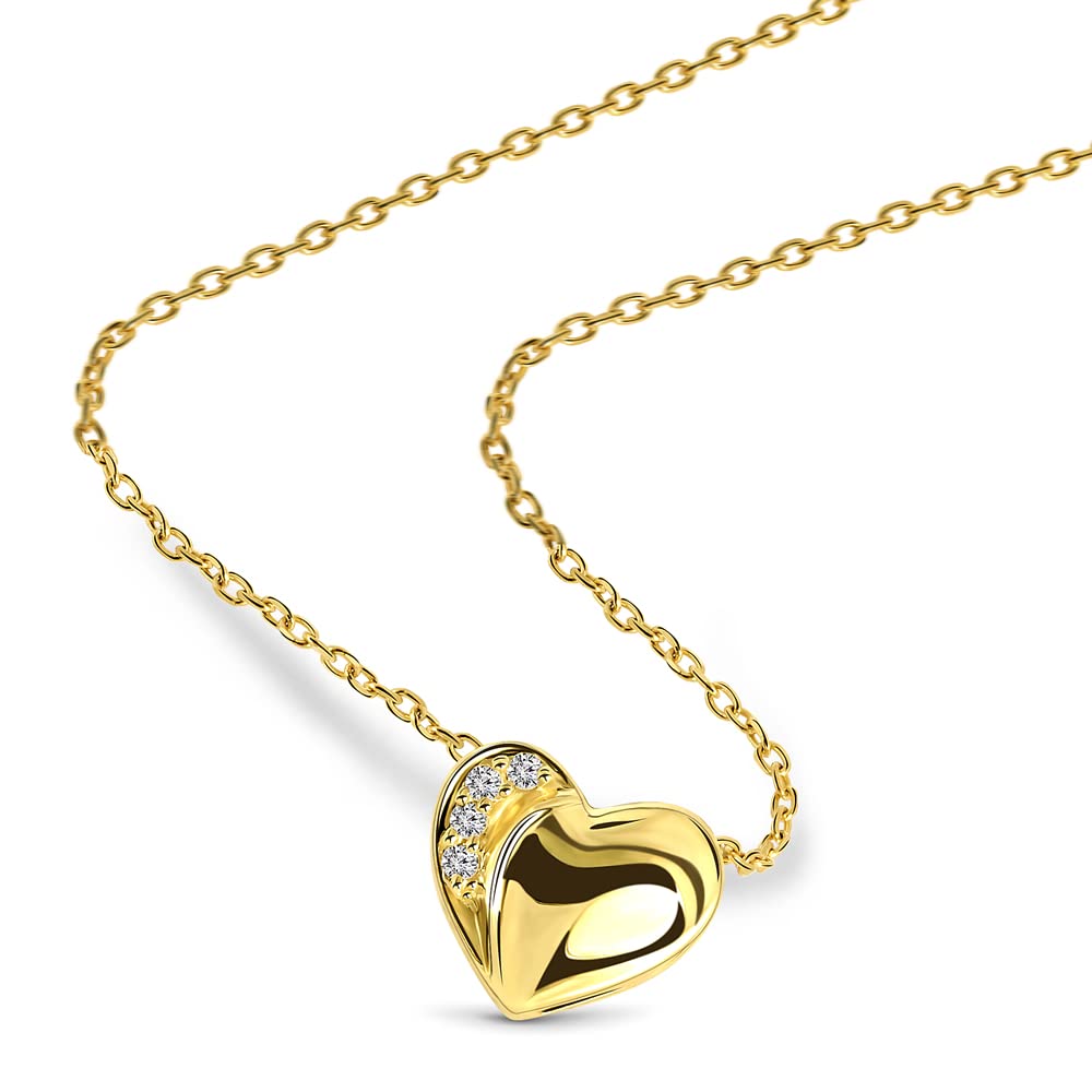 MIORE - Collana Donna Oro Giallo Vero 9KT 375 - Diamanti Naturali, Ciondolo Cuore Pendente con Catena, Collana anallergica Catenina lunga Cm. 45