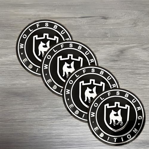 Image of 4Pc Wolfsburg Edition Emblem Car Wheel Center Hub Cap 3D Badge Decal Sticker Replacment for Wolfsburg (Black)