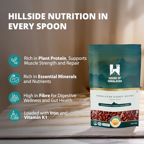 Image of House of Himalayas Pahadi Rajma, Red Kidney Beans from Uttarakhand, Creamy Texture, Nutty Flavour, High Protein and Fibre, Organic and Unpolished, 500g