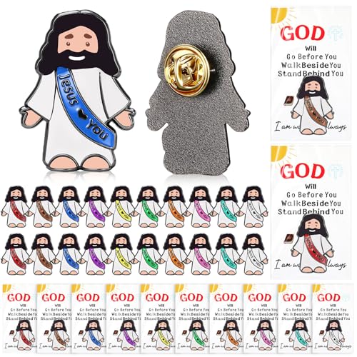 Image of Landical 24 Set Jesus Pins Bulk with Blessing Cards, Christian Enamel Lapel Pin Gift in Bulk Jesus Brooch for Women Men Religious Party Favors for Sunday School Church Gift(10 Colors + Bible Style)