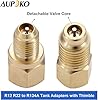 Aupoko R12 R22 to R134a Adapters, R134A Refrigerant Tank Adapter Kit with Valve Core Remover, 1/4" Male to 1/2" Acme Female, 1/4’’ SAE Female X 1/2’’ Acme Male Refrigerant Tank Adapters #4