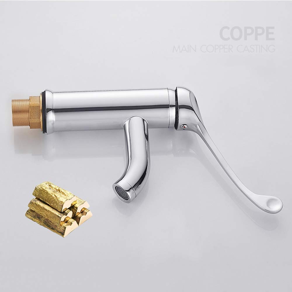 Grifo monomando para lavabo, montado en la cubierta Mesa superior e inferior Grifo mezclador para lavabo Codo de cobre Grifos de laboratorio táctiles abiertos Manija larga elevada Caliente y frío/a