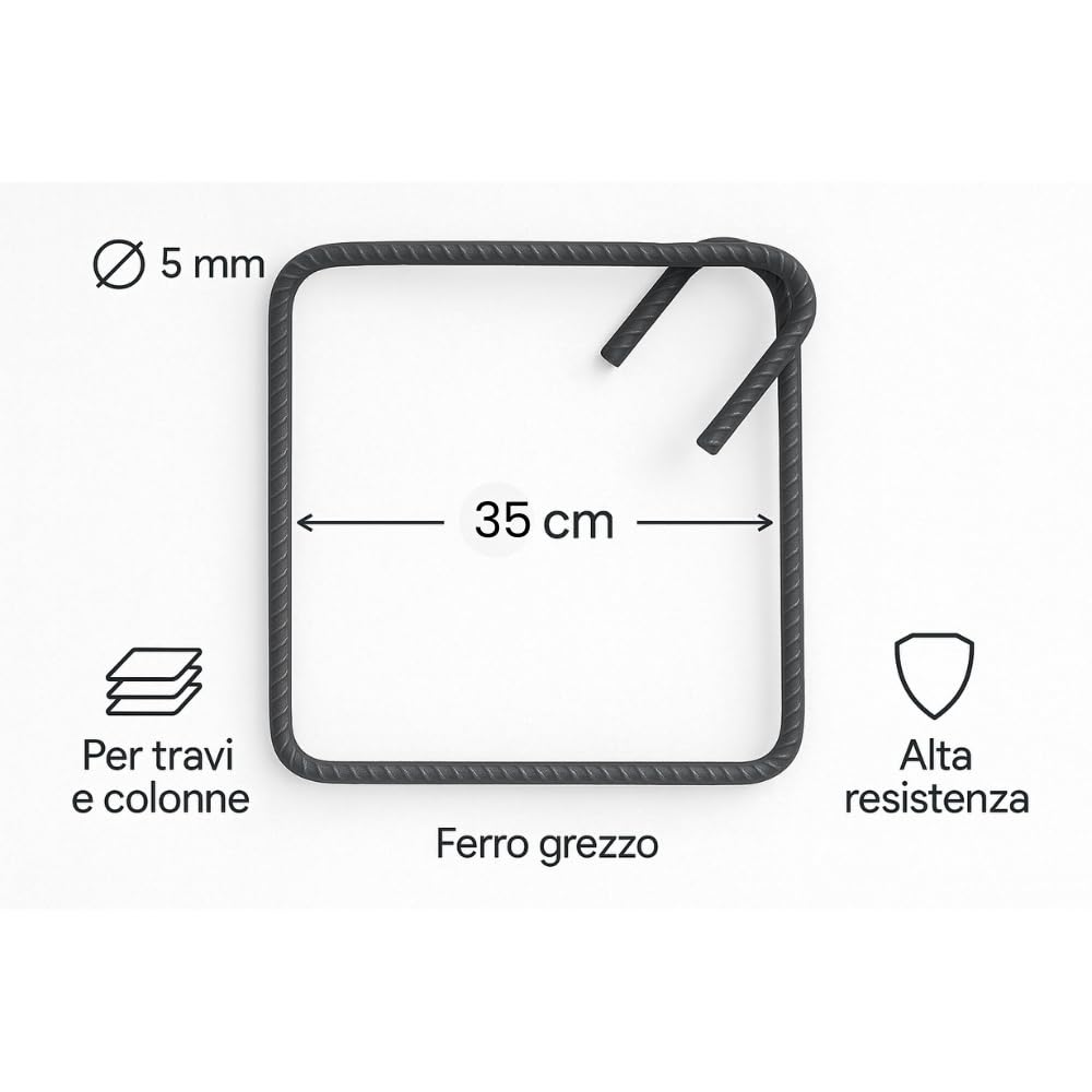 FORTUNATO Kit Staffe di Rinforzo in Ferro Sagomato, Antisismiche, 35 x 35 cm, Ø 8 mm, Piegatura 135°, per Strutture Cemento Durevoli (Pezzi : 20)