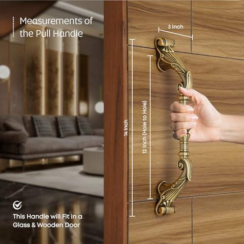 Image of LAPO 14 Inch Dhanush Main Door Handle for Home, Pull Handle for Wooden and Glass Doors, Antique Finish, Corrosion Resistant, 3 Years Warranty, Pack of 2