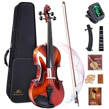 ALLSET 3/4 Full Size Acoustic Violin Kit for Beginners | Polywood Handmade Violin with Hard Case, Bow, Rosin, Shoulder Rest, Tuner & Extra Strings | Violin for adults | Glossy Red