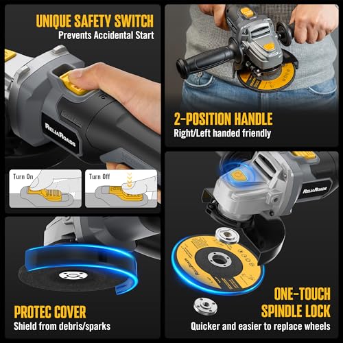 Image of ReliaRoads 20V Brushless Cordless Angle Grinder 4-1 /2 Inch, Compatible with DeWalt 20V MAX Battery, Metal Cutting Grinding Polishing Tool, Battery Not Included (Blackish Gray)