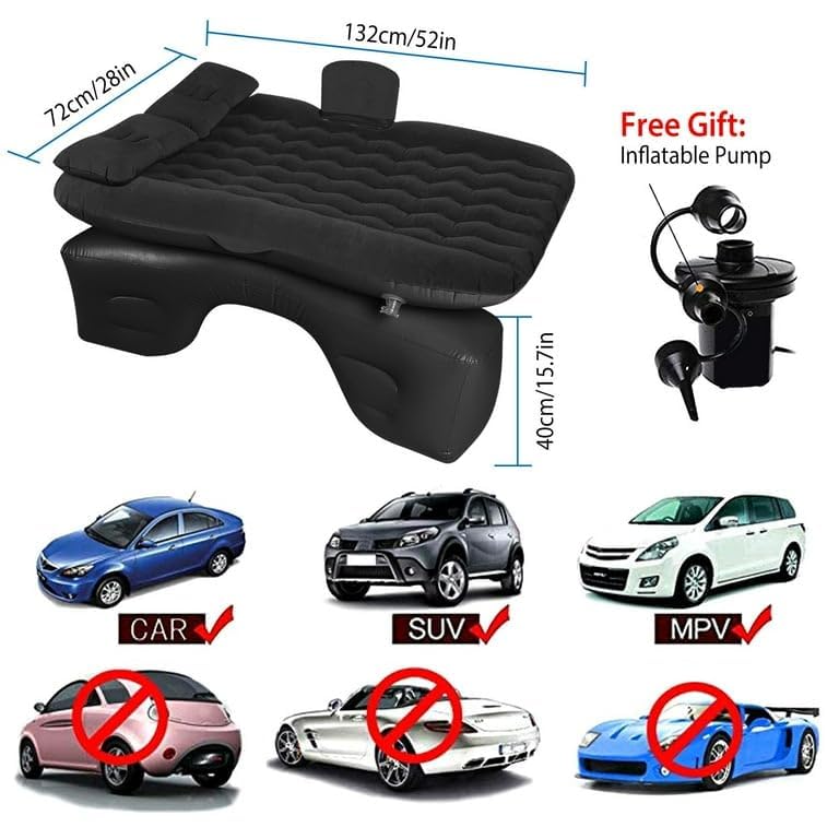 Image of Car Travel Bed Mattress for Back Seat, Portable Sleep Solution for Road Trips