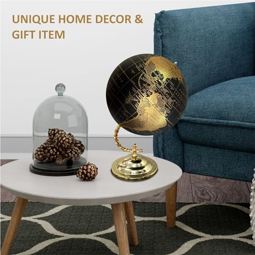 Image of Big 10 Inch Size World Map Globe with Stylish Gold Stand for Home,Living,Bedroom & Hall Decor Office Table, Gift Item, Kids Room, Educational Tool,Showpiece Item -Gold Black color