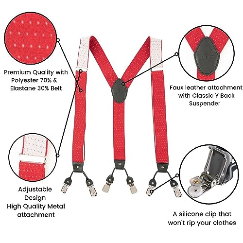 Image of The Tie Hub Suspenders for Men | Slim Clip-On Y-Back Elastic Braces | Adjustable 1.25 Inch | Formal Wedding Office