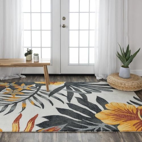 Image of Floral Pattern Wool Carpet with Loop Texture Yarn Anti Shedding Carpet Size 6x8 Feet A2 Ivory Gold & Multi Color