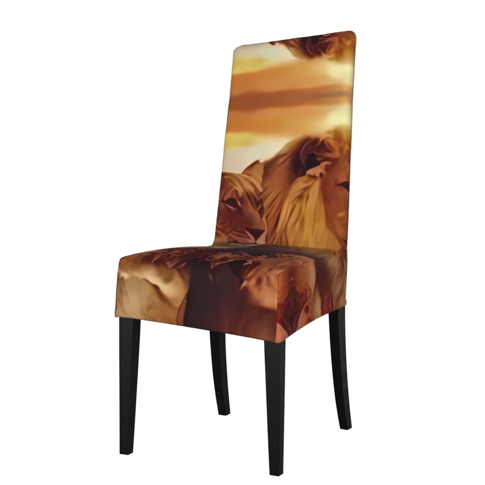Hjfczh Black African Lion Prints Dining Chair Throw Covers – Stretchy Spandex Furniture Layers For Refreshing Your Space - No Ironing Needed