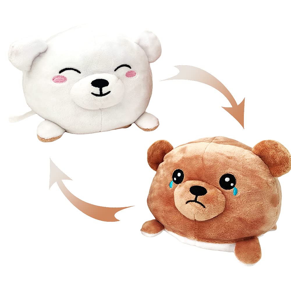 Beautifully Sewed Hand-Finished Reversible Bear Plushie, Reversible Double Sided Stuffed Plushie Plush Toy Animal, Show Your Mood to The World - Sad / Happy