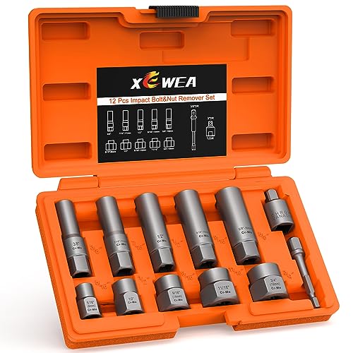 Image of 12-Piece Deep and Shallow Bolt Extractor Socket Set, Upgrade Stripped Easy Out Bolt Nut Remover Set For Removing Studs, Damaged, Frozen, Rusted, Rounded-Off Bolts, Nuts & Screws