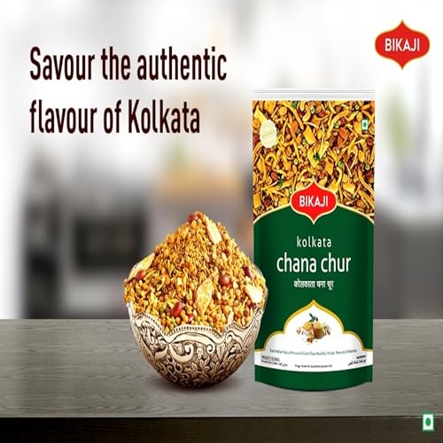 Bikaji Kolkata Chanachur 14.11 Oz (400g) Pack| Ready to Eat Traditional Bengali Flavor Namkeen for Tea Time | Spicy Jhaal Chana Chur Mixture with Crunchy Sev, Peanuts & Spices mix for Party Snack