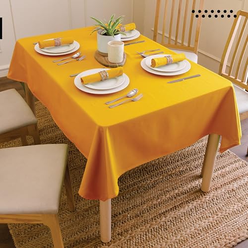 Image of Encasa XO Dining Table Cover Cloth for 4 to 6 Seater | 140x180 cm Cotton Canvas Rectangular Table Cloth | Machine Washable Tablecloth for Indoor & Outdoor Use - Mango Solid Color