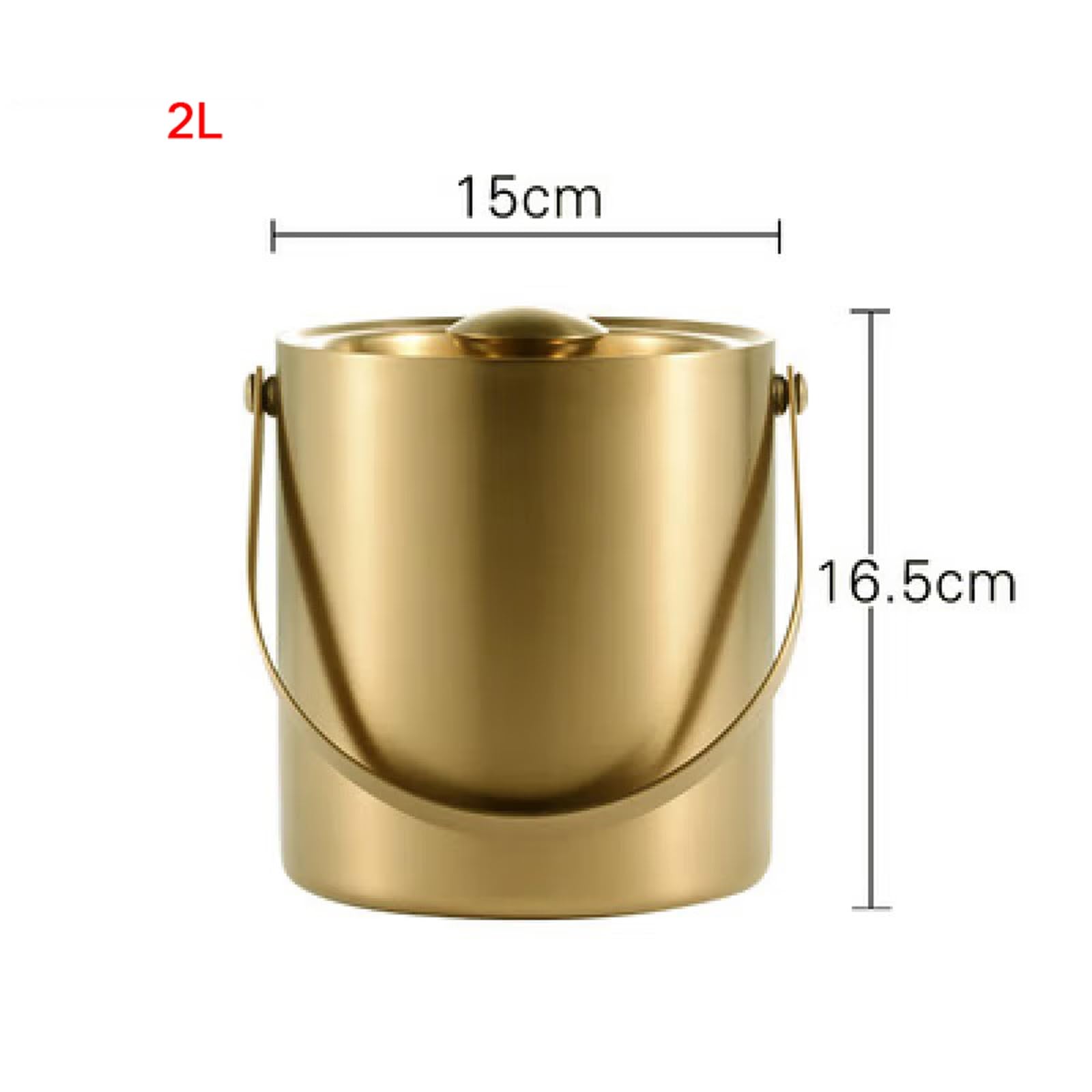 Cubiteras Cubiteras de hielo metal Cubitera doble pared con tapa y mango cómodo, cubeta aislada acero inoxidable, accesorios barra for el hogar, dorado, 2L Fiesta