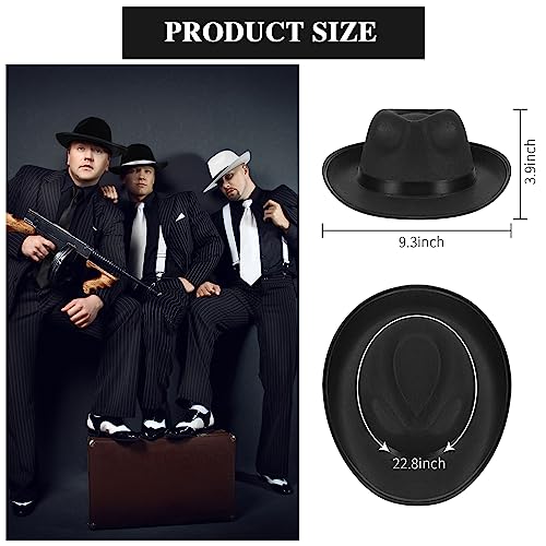 Image of Toulite 12 Pcs Hats Gangster Hat for Men Women 1920s Party Gentlemen Unisex Hat Felt Mobster Men's Costume Headwear, 3 Styles, 21.5 Inch Head Circumference