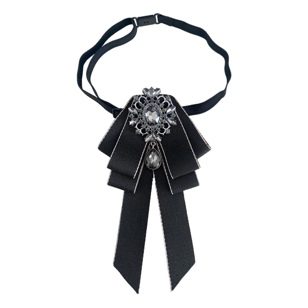Rhinestone Retro British Style Pre-tied Adjustable Fabric Ribbon Bow Tie for Women Men Uniform Necktie Bownot