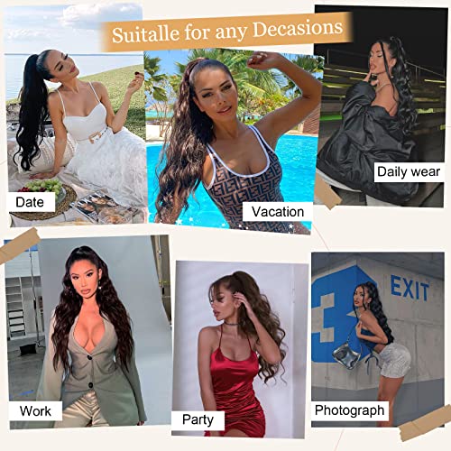 Freemeige Drawstring Ponytail Extension Long Body Wavy Black Ponytail Extension For Women Synthetic Ponytail Hair Extension Clip In 26 Inch Fluffy Hairpiece For Daily Use (26Inch Natural Black) #TOP6