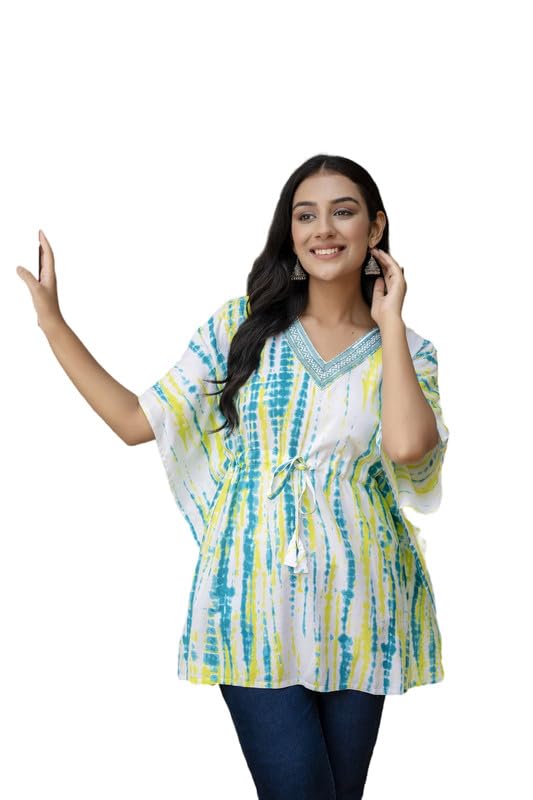 lee moda V-Neck Tie Dye Printed Flared Short Sleeves Kaftan Short Kurti for Women-picture-44
