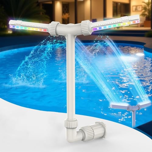 Solar Pool Wasserfall - Pool Fontäne für oberirdische Pools und Inground Pools, 360° Verstellbarer Poolbrunnen 10 Farben LED Licht, Steuerung per Fernbedienung und APP