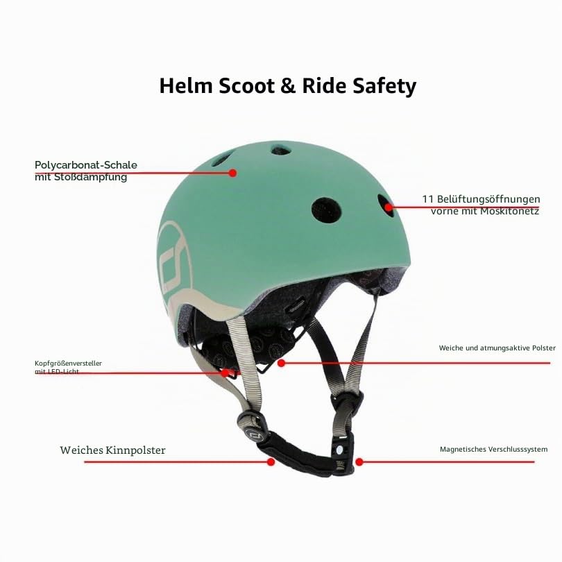 Scoot and Ride & Kinderhelm, Größe S/M bis S (51–55 cm), verstellbare Passform, leichtes Design, atmungsaktive Belüftung, magnetische Schnalle, sicherheitszertifiziert, Wildberry