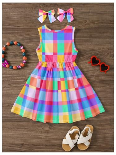 WDIRARA Toddler Girl's Colorful Plaid Sleeveless Dress Swing A Line Tank Dresses2