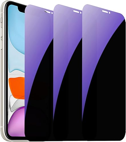 Protector de pantalla anti-espía de vidrio templado de privacidad anti-azul para iPhone XR/iPhone 11, 6.1 pulgadas, dureza 9H, antiarañazos (azul)
