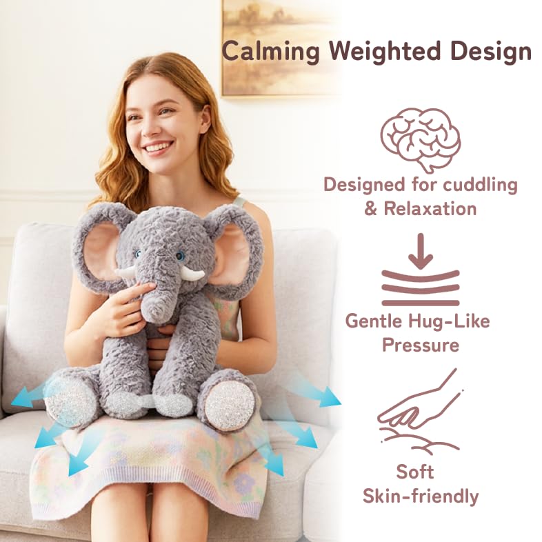Image of Niuniu Daddy Weighted Stuffed Animal, 14 in 3.5 lbs, Elephant Calming Plush | Heavy sensory lap pad, lying body pillow for sleeping, machine wash, huggable plushies, soothing gift for kids and adults